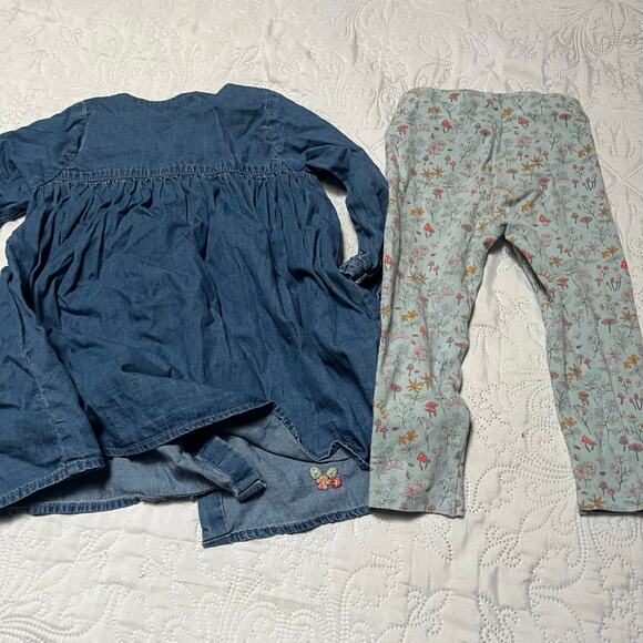 Next Bee Floral Embroidered Chambray Outfit Size 18-24m - Picture 5 of 6